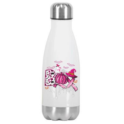 Boo Halloween Pumpkin Ribbon Witch Breast Cancer Stainless Steel Insulated Water Bottle