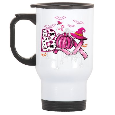 Boo Halloween Pumpkin Ribbon Witch Breast Cancer Stainless Steel Travel Mug