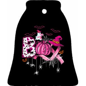 Boo Halloween Pumpkin Pink Ribbon Witch Breast Cancer Ceramic Bell Ornament