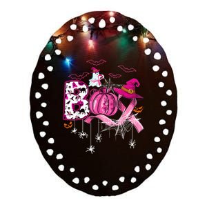 Boo Halloween Pumpkin Pink Ribbon Witch Breast Cancer Ceramic Oval Ornament