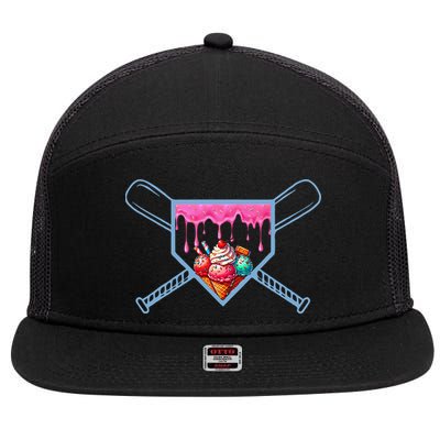 B.A.S.E.B.A.L.L Home Plate Social Club For Boy Ice Cream Drip 7 Panel Mesh Trucker Snapback Hat