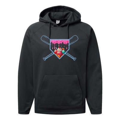 B.A.S.E.B.A.L.L Home Plate Social Club For Boy Ice Cream Drip Performance Fleece Hoodie