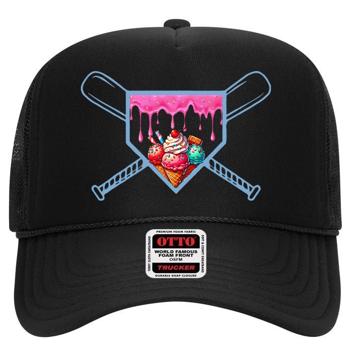 B.A.S.E.B.A.L.L Home Plate Social Club For Boy Ice Cream Drip High Crown Mesh Back Trucker Hat