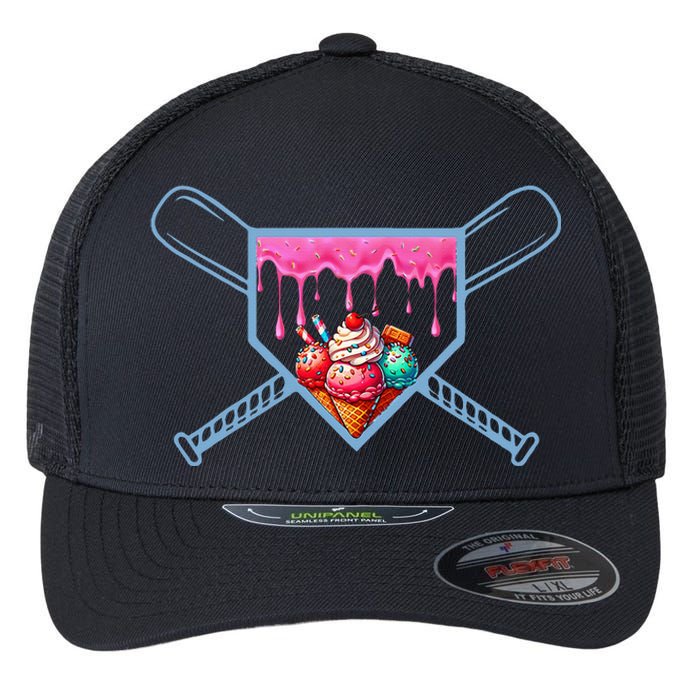 B.A.S.E.B.A.L.L Home Plate Social Club For Boy Ice Cream Drip Flexfit Unipanel Trucker Cap