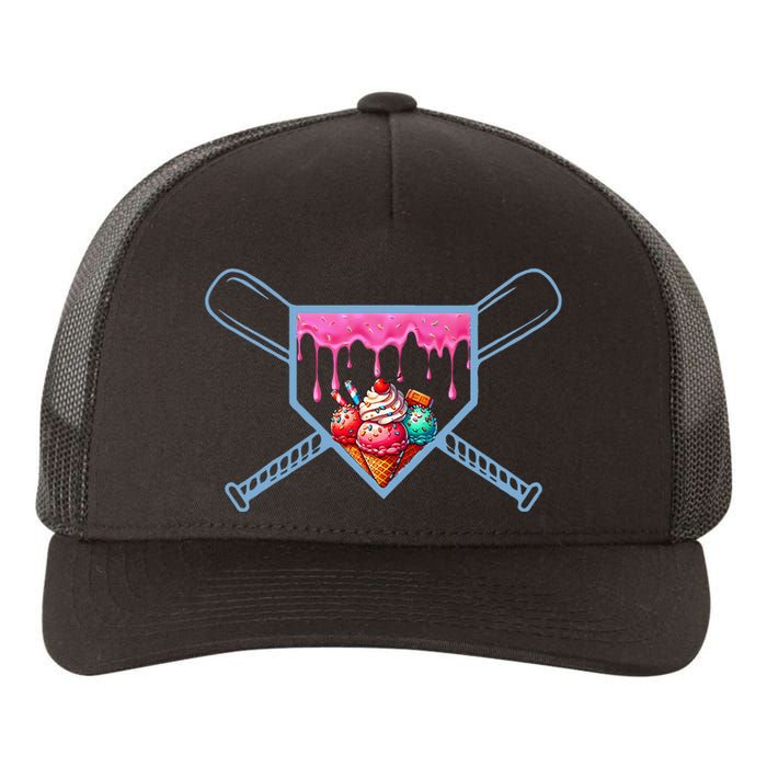 B.A.S.E.B.A.L.L Home Plate Social Club For Boy Ice Cream Drip Yupoong Adult 5-Panel Trucker Hat