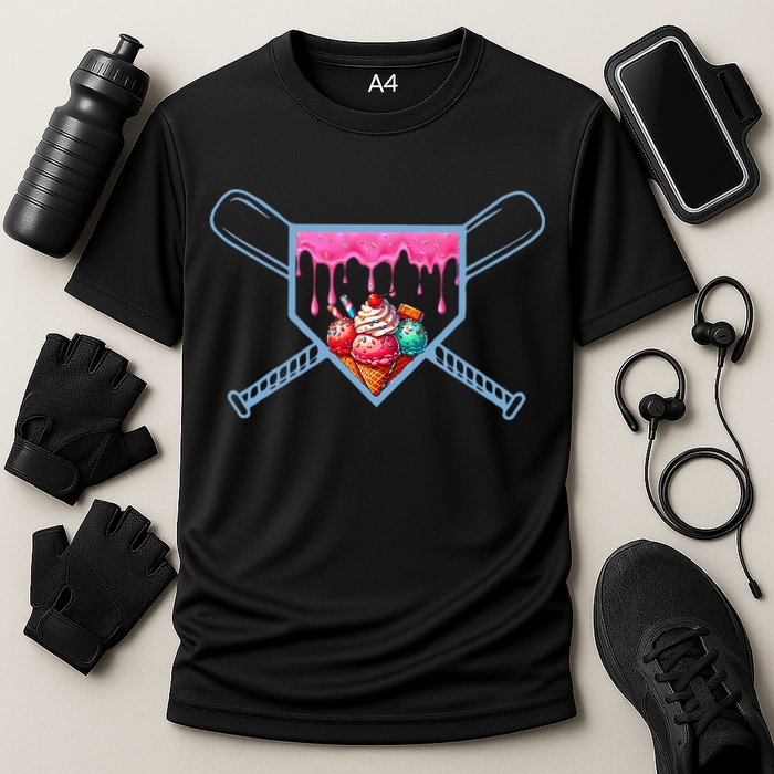 B.A.S.E.B.A.L.L Home Plate Social Club For Boy Ice Cream Drip Cooling Performance Crew T-Shirt