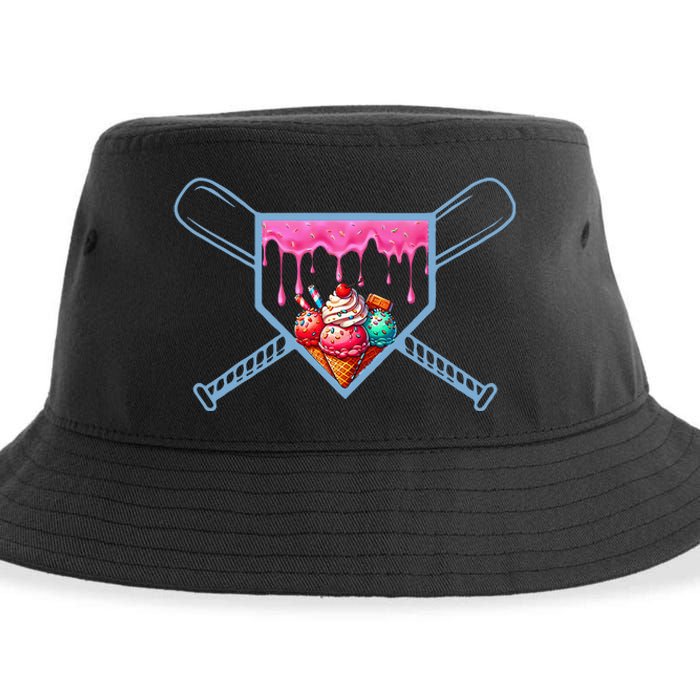 B.A.S.E.B.A.L.L Home Plate Social Club For Boy Ice Cream Drip Sustainable Bucket Hat