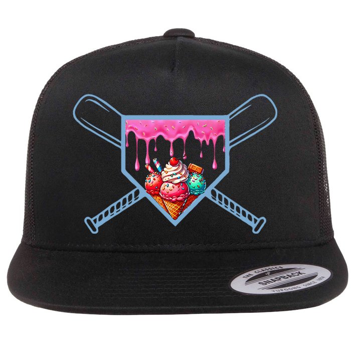 B.A.S.E.B.A.L.L Home Plate Social Club For Boy Ice Cream Drip Flat Bill Trucker Hat