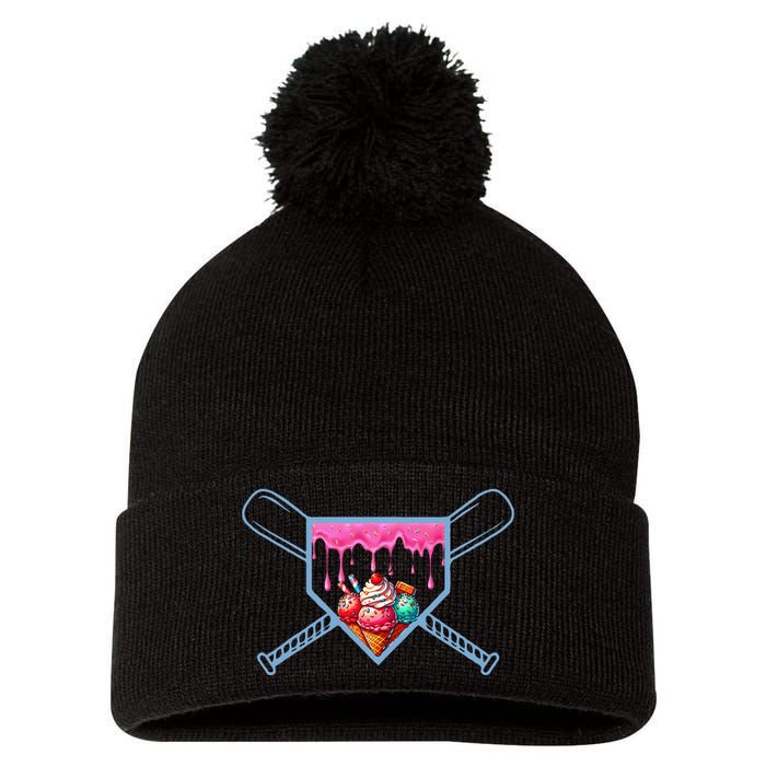 B.A.S.E.B.A.L.L Home Plate Social Club For Boy Ice Cream Drip Pom Pom 12in Knit Beanie