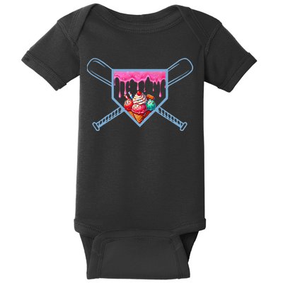 B.A.S.E.B.A.L.L Home Plate Social Club For Boy Ice Cream Drip Baby Bodysuit