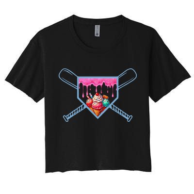 B.A.S.E.B.A.L.L Home Plate Social Club For Boy Ice Cream Drip Crop Top