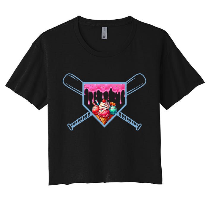 B.A.S.E.B.A.L.L Home Plate Social Club For Boy Ice Cream Drip Crop Top