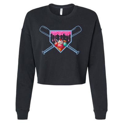 B.A.S.E.B.A.L.L Home Plate Social Club For Boy Ice Cream Drip Cropped Pullover Crew