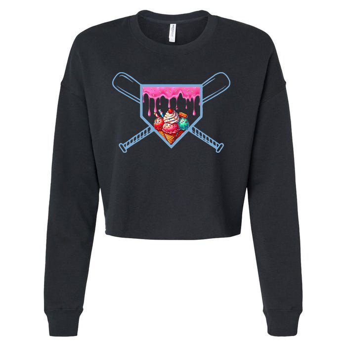 B.A.S.E.B.A.L.L Home Plate Social Club For Boy Ice Cream Drip Cropped Pullover Crew