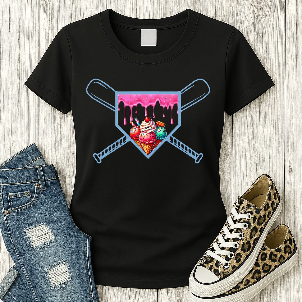 B.A.S.E.B.A.L.L Home Plate Social Club For Boy Ice Cream Drip Womens T-Shirt