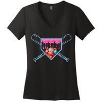 B.A.S.E.B.A.L.L Home Plate Social Club For Boy Ice Cream Drip Women's V-Neck T-Shirt