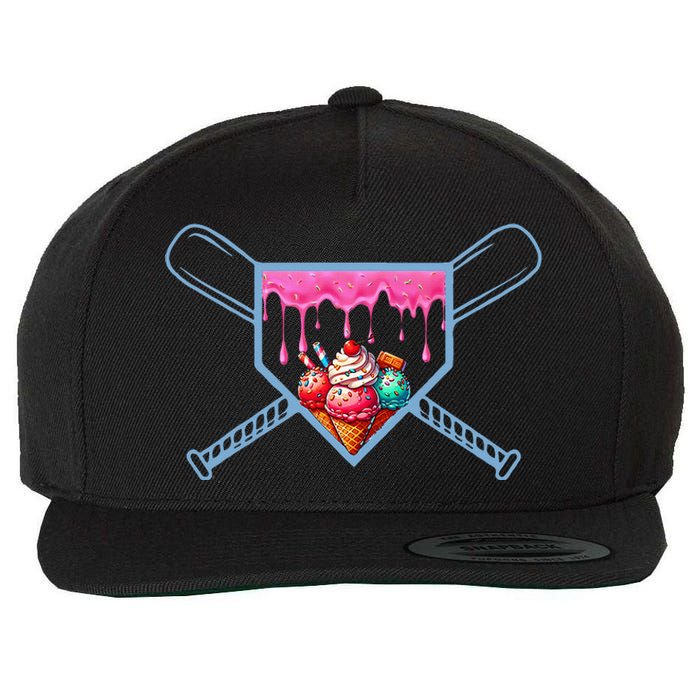 B.A.S.E.B.A.L.L Home Plate Social Club For Boy Ice Cream Drip Wool Snapback Cap