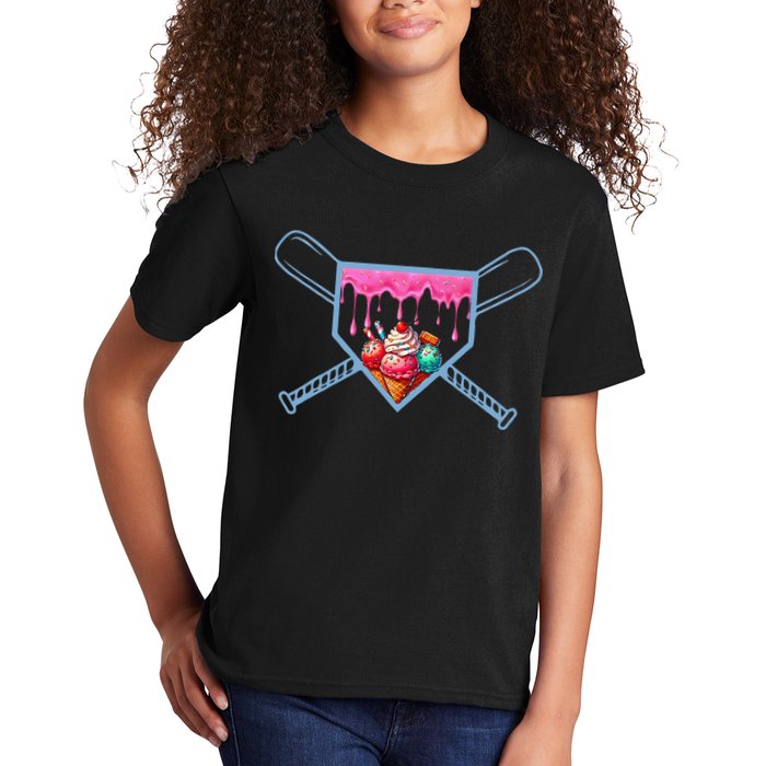 B.A.S.E.B.A.L.L Home Plate Social Club For Boy Ice Cream Drip Kids T-Shirt