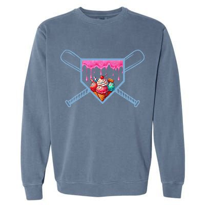 B.A.S.E.B.A.L.L Home Plate Social Club For Boy Ice Cream Drip Garment-Dyed Sweatshirt