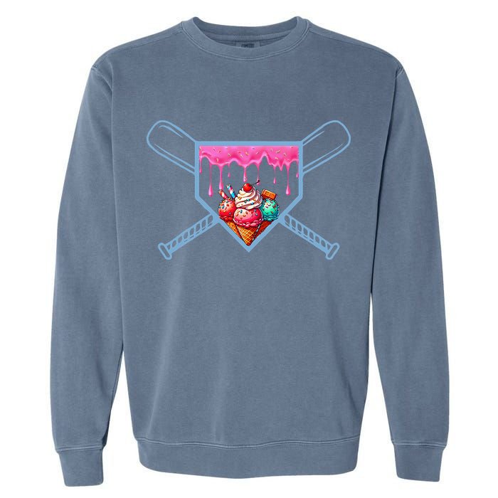 B.A.S.E.B.A.L.L Home Plate Social Club For Boy Ice Cream Drip Garment-Dyed Sweatshirt