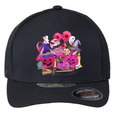 Boo Halloween Pumpkin Pink Ribbon Breast Cancer Flexfit Unipanel Trucker Cap