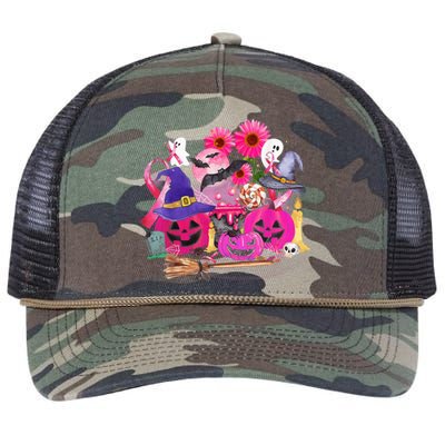 Boo Halloween Pumpkin Pink Ribbon Breast Cancer Retro Rope Trucker Hat Cap