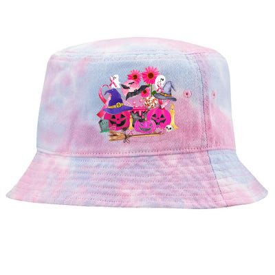 Boo Halloween Pumpkin Pink Ribbon Breast Cancer Tie-Dyed Bucket Hat