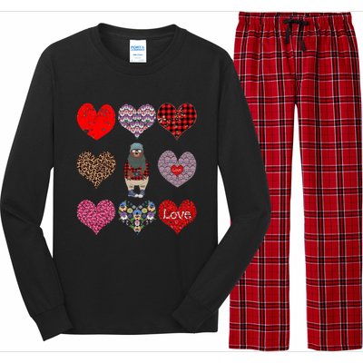 Bear Hearts Pattern Red Plaid Leopard Floral Valentines Day Gift Long Sleeve Pajama Set