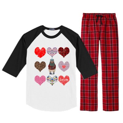 Bear Hearts Pattern Red Plaid Leopard Floral Valentines Day Gift Raglan Sleeve Pajama Set