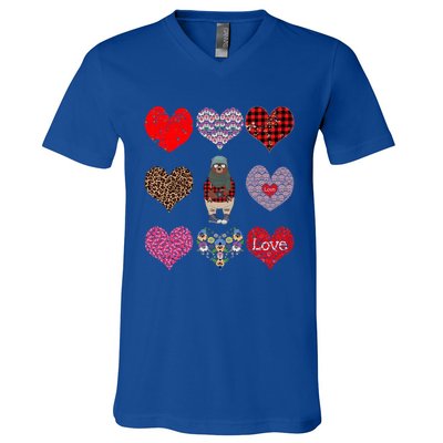 Bear Hearts Pattern Red Plaid Leopard Floral Valentines Day Gift V-Neck T-Shirt