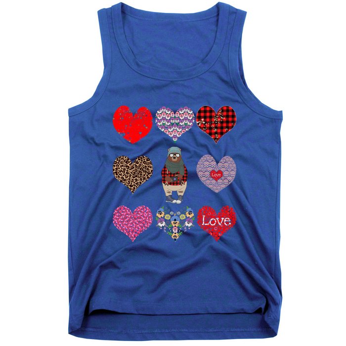 Bear Hearts Pattern Red Plaid Leopard Floral Valentines Day Gift Tank Top