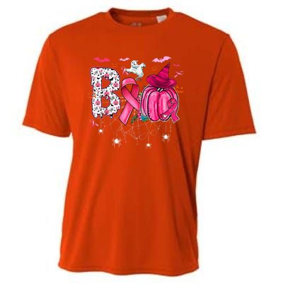 Boo Halloween Pumpkin Pink Ribbon Witch Hat Breast Cancer Cooling Performance Crew T-Shirt