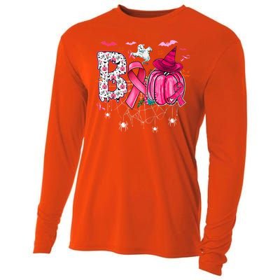 Boo Halloween Pumpkin Pink Ribbon Witch Hat Breast Cancer Cooling Performance Long Sleeve Crew