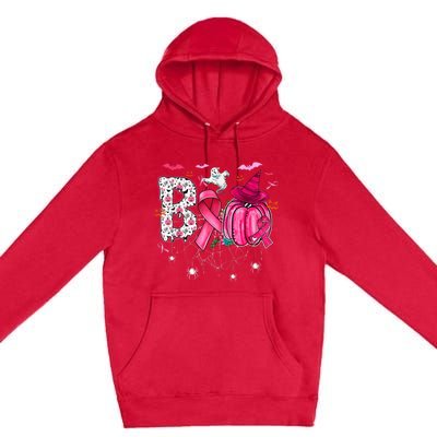 Boo Halloween Pumpkin Pink Ribbon Witch Hat Breast Cancer Premium Pullover Hoodie