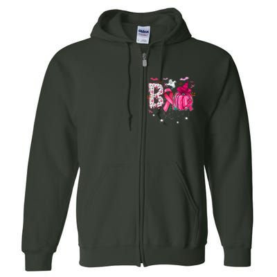 Boo Halloween Pumpkin Pink Ribbon Witch Hat Breast Cancer Full Zip Hoodie