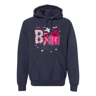 Boo Halloween Pumpkin Pink Ribbon Witch Hat Breast Cancer Premium Hoodie