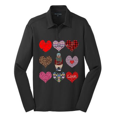 Bear Hearts Pattern Red Plaid Leopard Floral Valentines Day Gift Silk Touch Performance Long Sleeve Polo