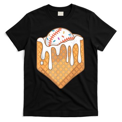 Baseball Home Plate Ice Cream Drip Fun Sports Lover T-Shirt