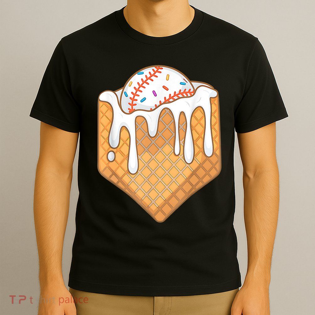 Baseball Home Plate Ice Cream Drip Fun Sports Lover T-Shirt