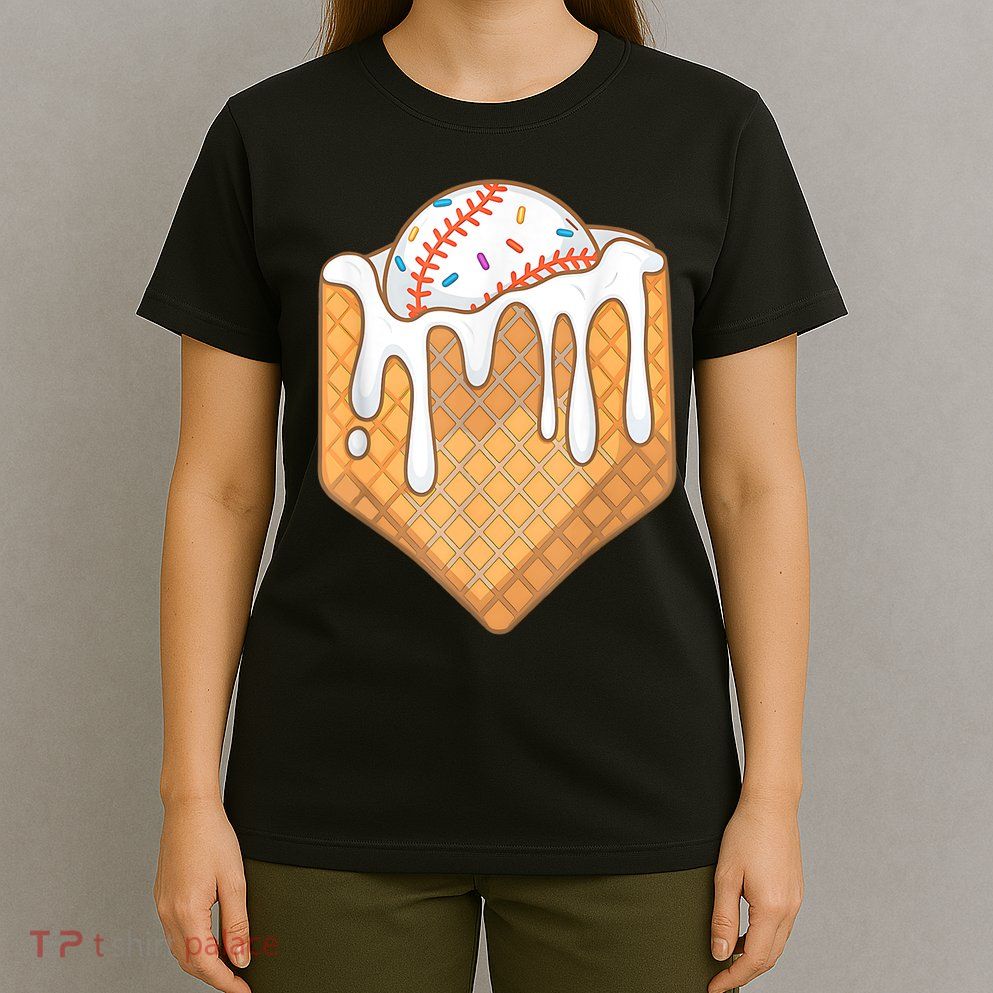 Baseball Home Plate Ice Cream Drip Fun Sports Lover T-Shirt