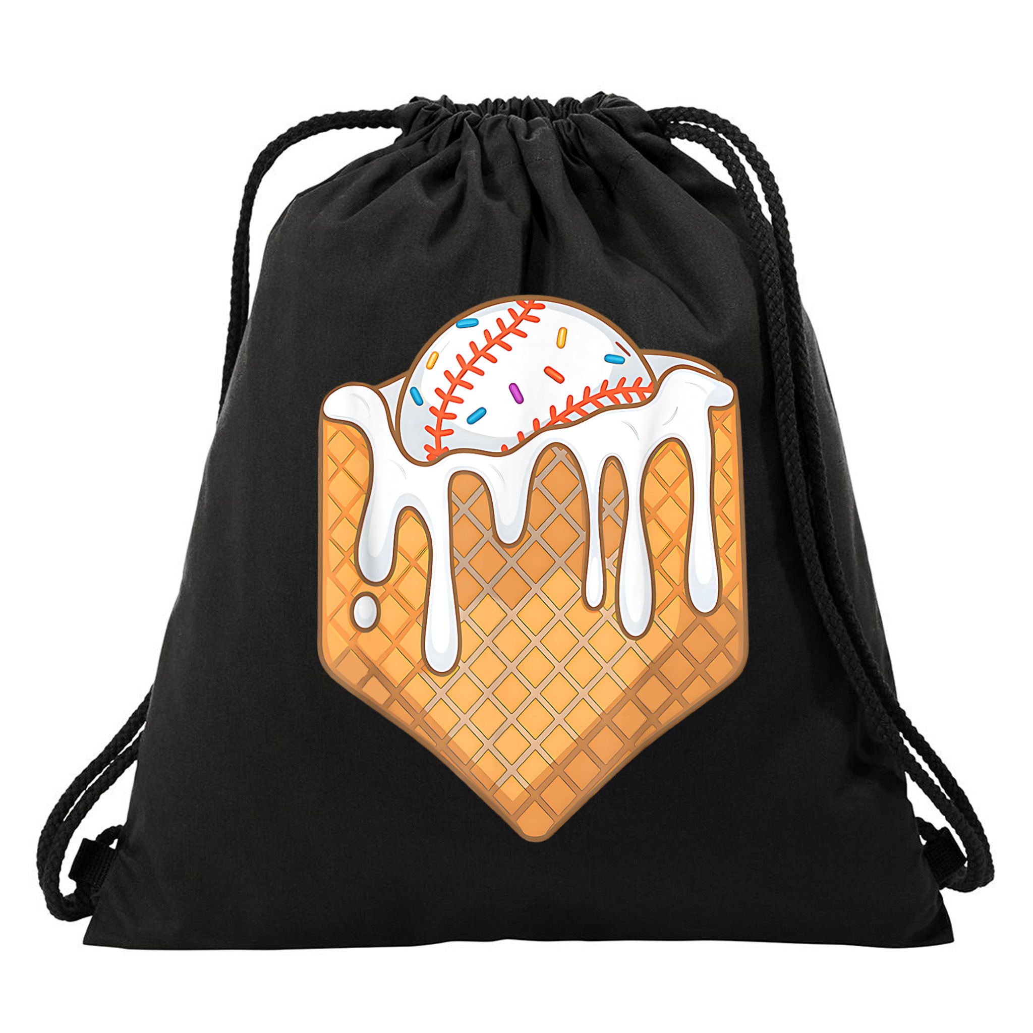 Baseball Home Plate Ice Cream Drip Fun Sports Lover Drawstring Bag