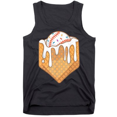 Baseball Home Plate Ice Cream Drip Fun Sports Lover Tank Top