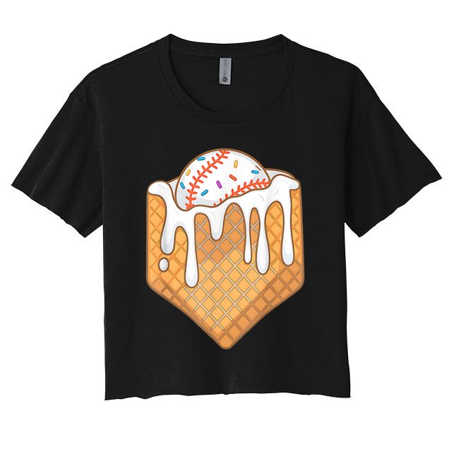 Baseball Home Plate Ice Cream Drip Fun Sports Lover Crop Top