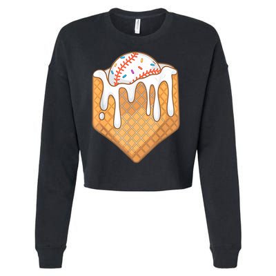 Baseball Home Plate Ice Cream Drip Fun Sports Lover Cropped Pullover Crew