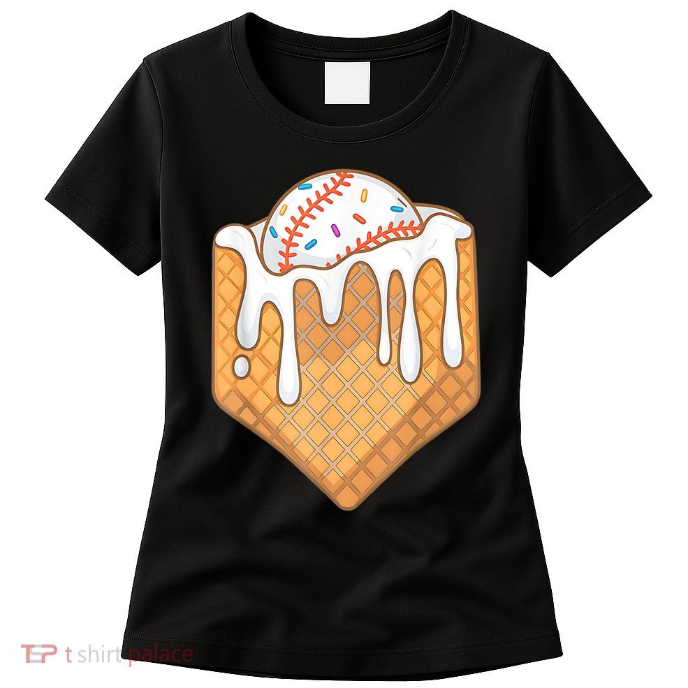Baseball Home Plate Ice Cream Drip Fun Sports Lover Womens T-Shirt