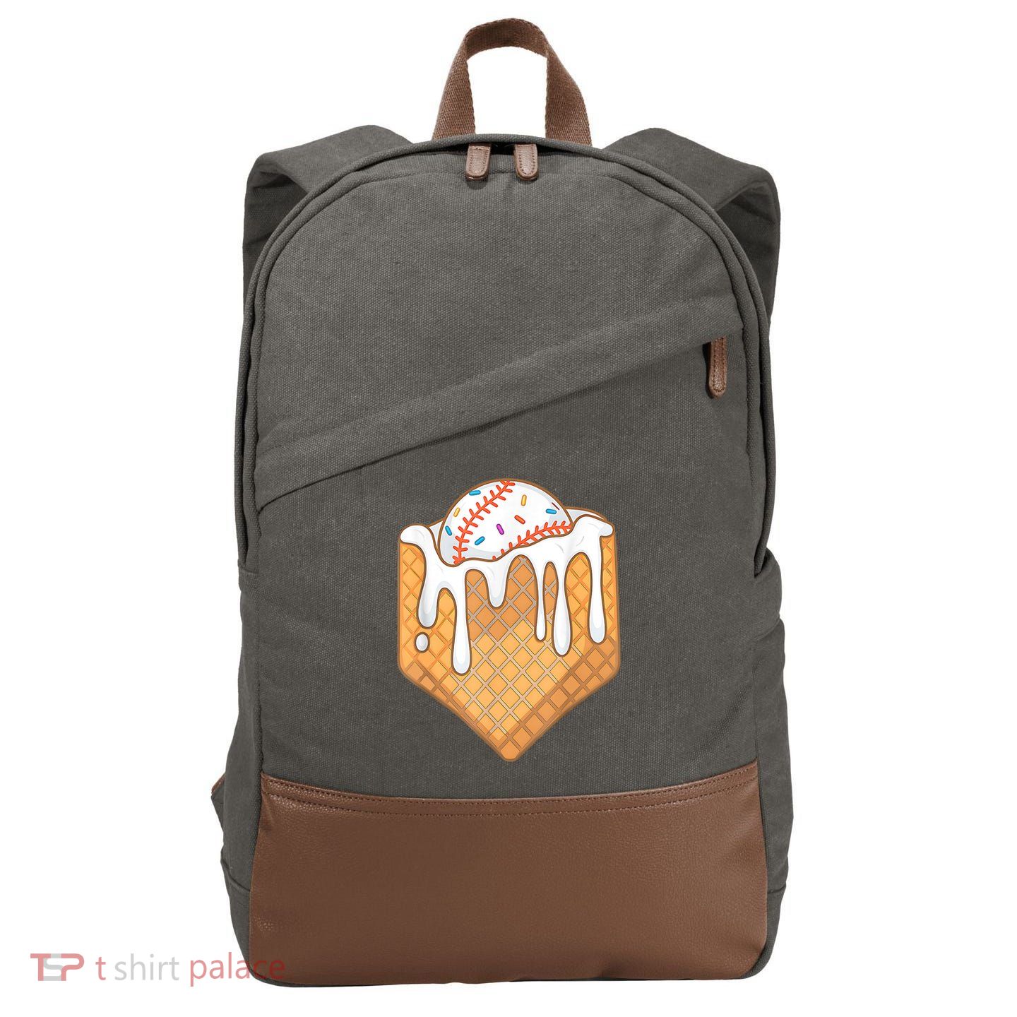 Baseball Home Plate Ice Cream Drip Fun Sports Lover Cotton Canvas Backpack