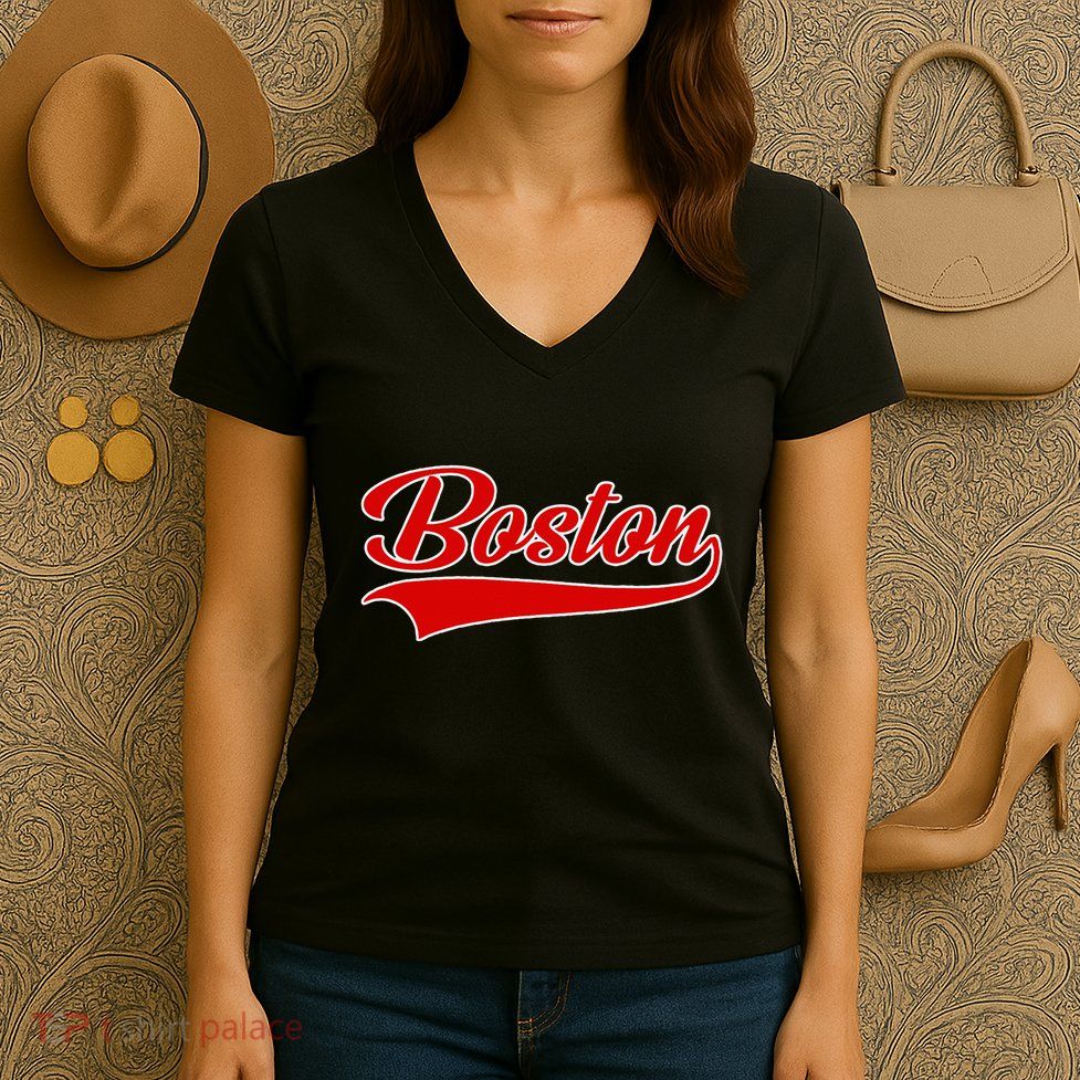 Boston Hometown Pride Throwback Design Print Classic Women's V-Neck T-Shirt