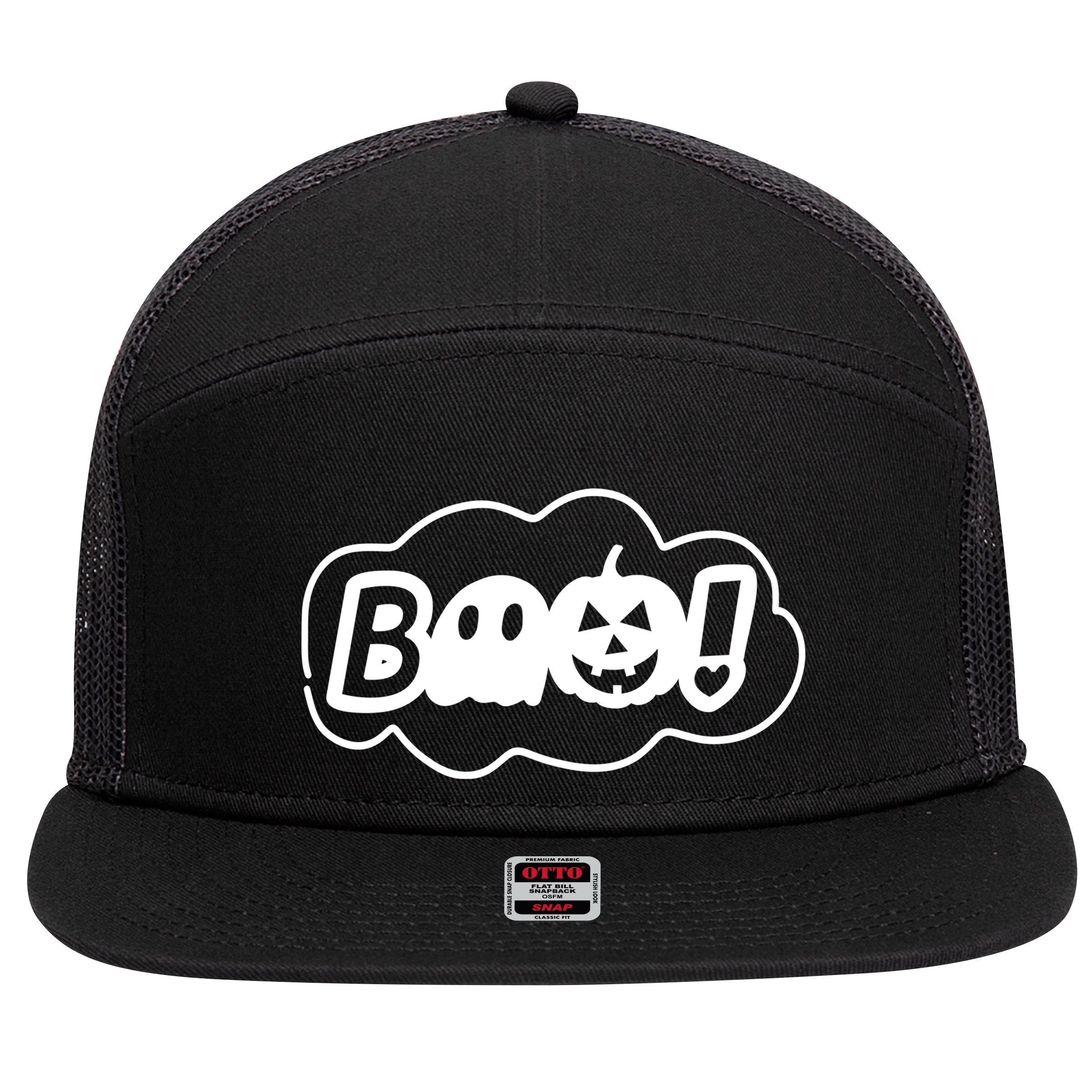 Boo Halloween Pumpkin Season 7 Panel Mesh Trucker Snapback Hat