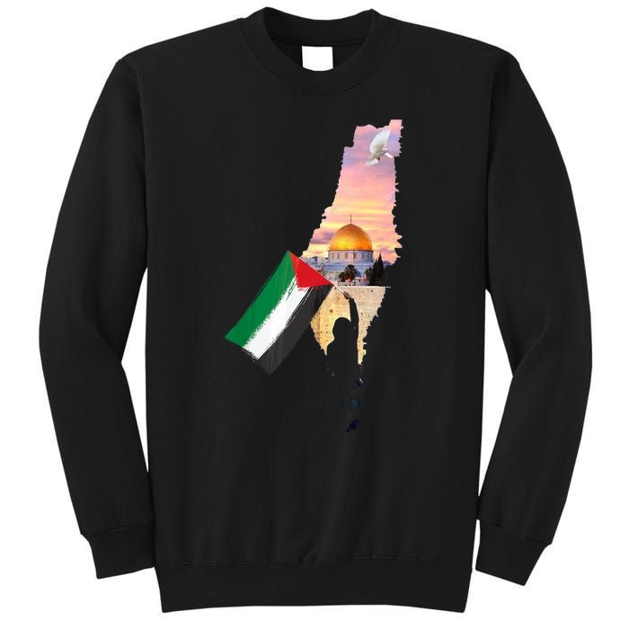 Boy Hold Palestine Flag Palestinians Map JerusalemS City Sweatshirt