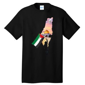 Boy Hold Palestine Flag Palestinians Map JerusalemS City Tall T-Shirt